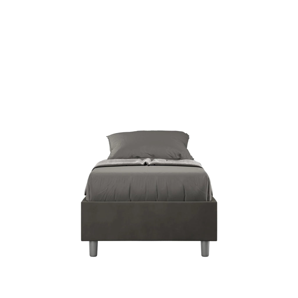 Letto singolo con rete imbottito 80x210 microfibra grigio Azelia