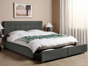 Letto contenitore matrimoniale imbottito grigio scuro con rete a doghe e cassetti 180 x 200 cm