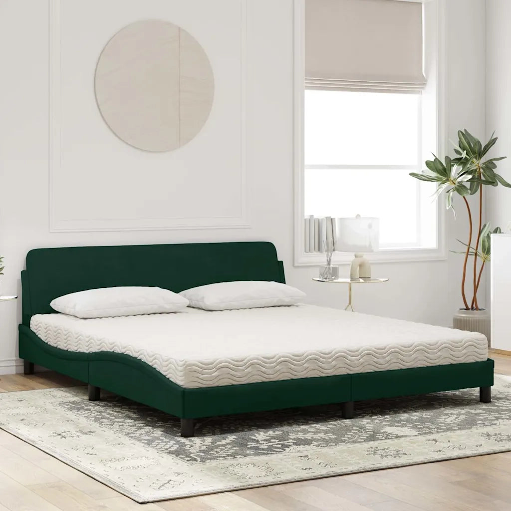 Letto con Materasso Dover Verde Scuro 180x200 cm in Velluto 3208454