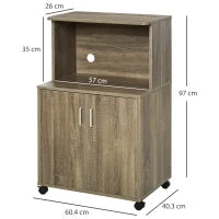 Mobile Cucina Multiuso con 4 Ruote, Armadietto e Ripiano per Microonde, 60.4x40.3x97cm - Grigio