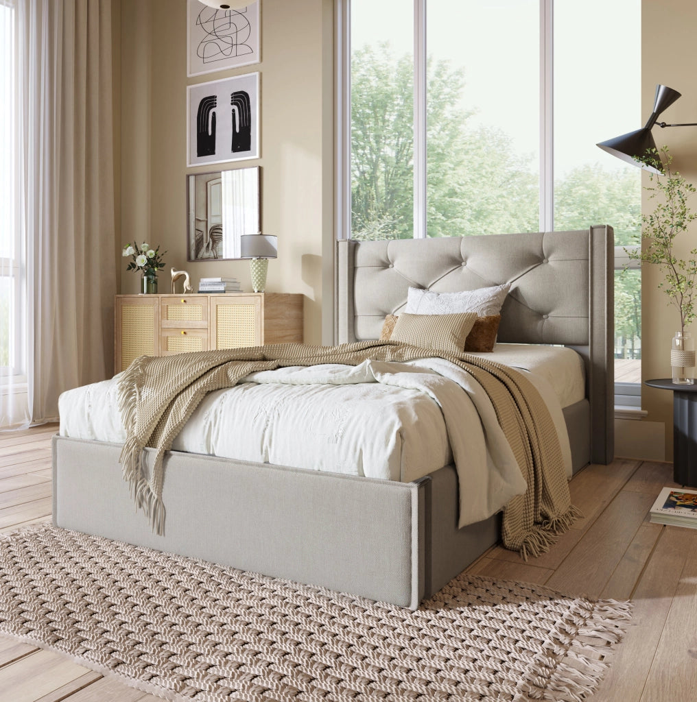 Letto singolo imbottito 90x200 cm con contenitore e testiera trapuntata