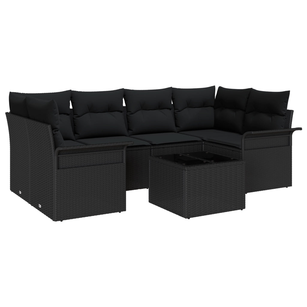 Set Divano Giardino 7 Pezzi con Cuscini Nero Polyrattan