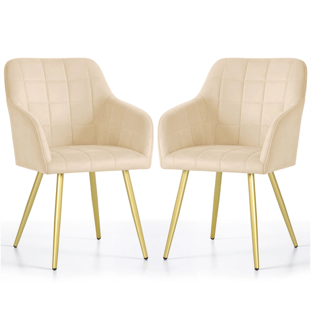 Set di 2 Sedie imbottite con cuciture quadrate LUXANO Beige gambe oro