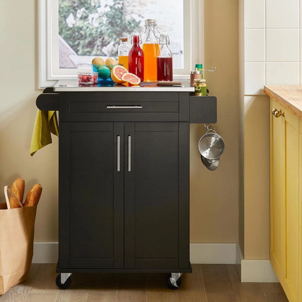 Mobile Cucina Salvaspazio Carrello Cucina con Ruote Mobiletto Cucina Dispensa Credenza Cucina Madia Cucina Isola Cucina 80×46×90 cm Nero FKW110‑SCH