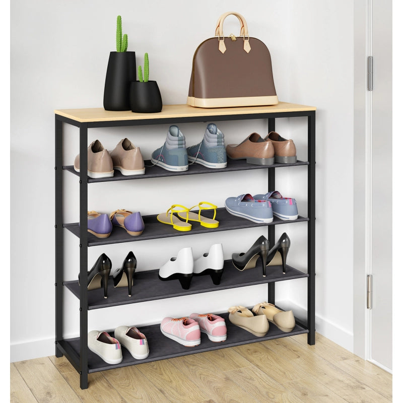 Linea Ferro Scarpiera H87 L90 P30 cm Porta Scarpe in Metallo Salvaspazio con Ripiani Stabili Colore Noce