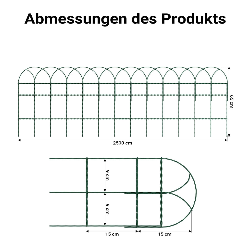 Recinzione giardino 0,65 x 25 m verde, rete metallica in acciaio rivestita in PVC con bordo superiore ad arco, recinzione con maglie 9 x 15 cm, filo Ø 2mm