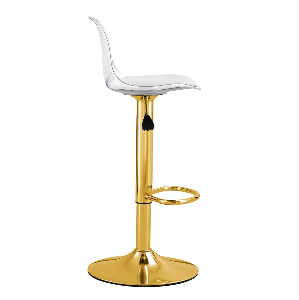 Set di 2 sgabelli da bar regolabili 82-104 cm, oro e trasparente, girevoli