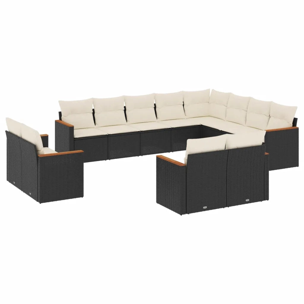Set Divani da Giardino 12 pz con Cuscini Nero in Polyrattan 3258913
