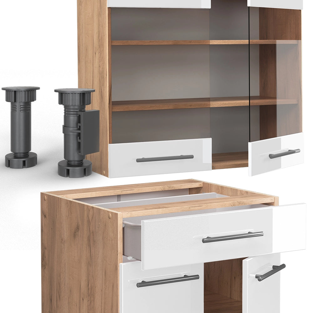 Cucina completa Fame-Line Bianco lucido/Rovere dorato 140 cm, PL Rovere Vicco