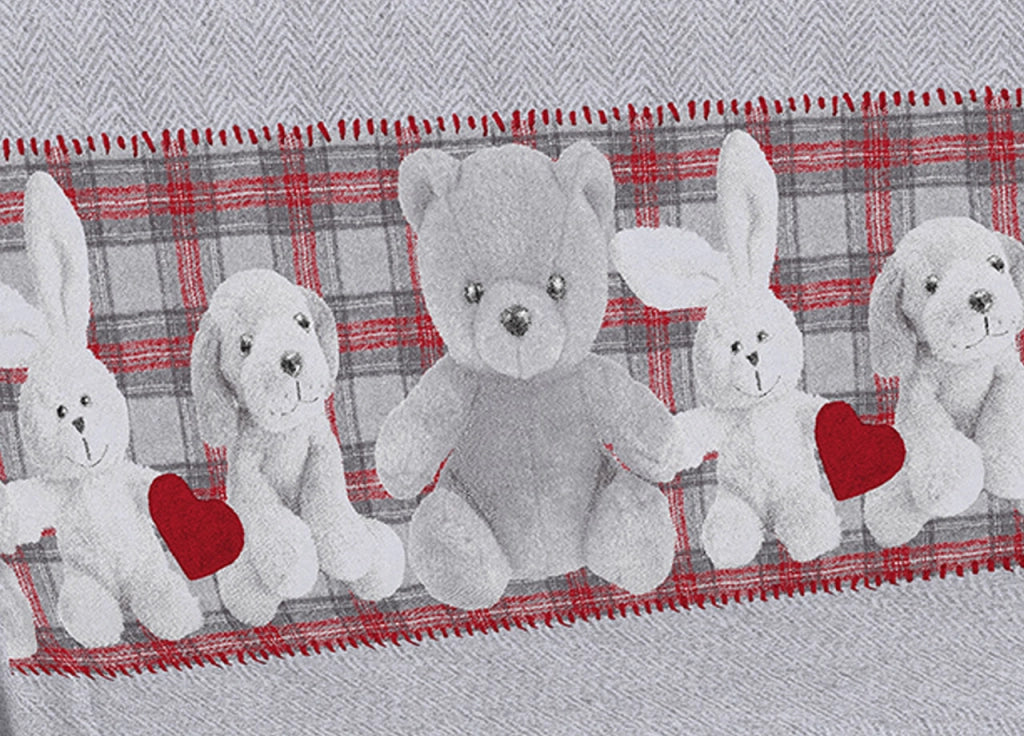 Telo Arredo Multiuso Linea Pensieri Delicati In 100% Cotone Disegno Peluches - Singolo - Rosso