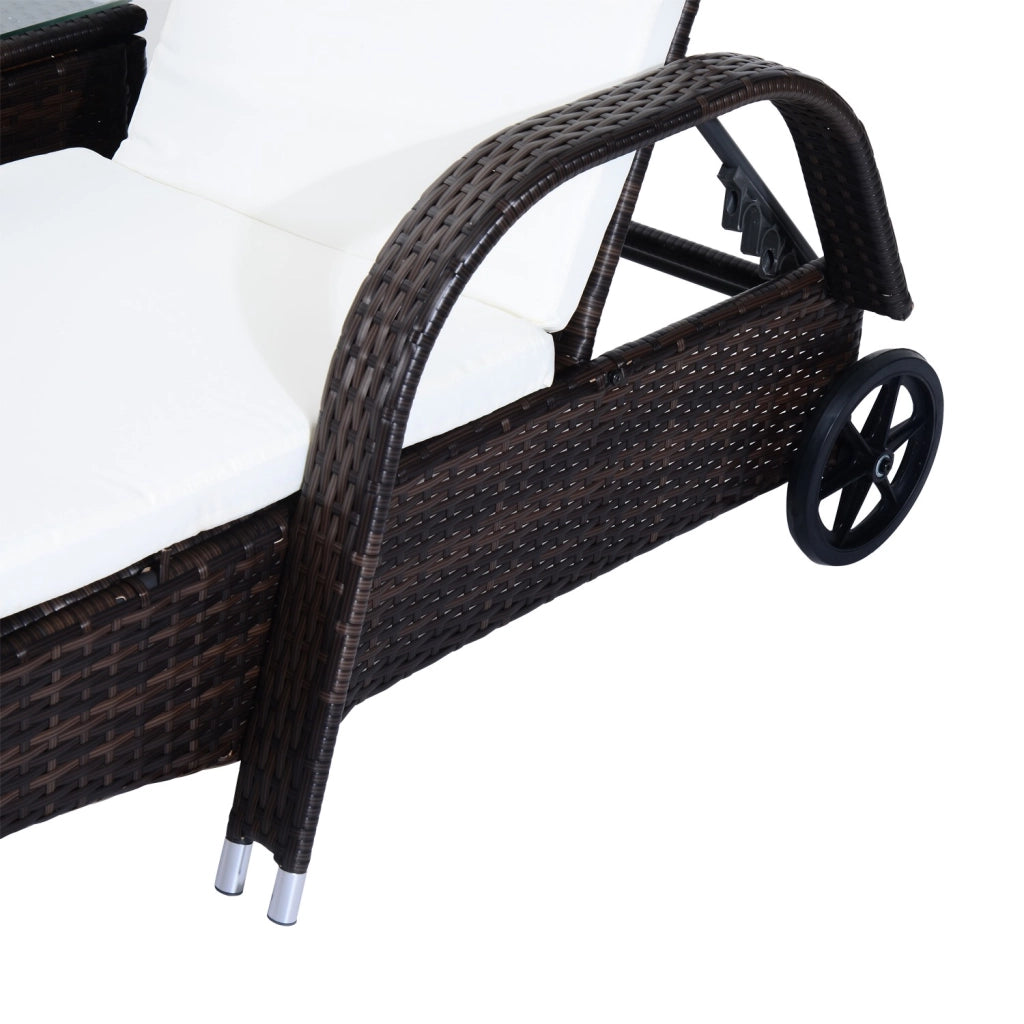 Easycomfort Set da Giardino con 2 Sedie a Sdraio con Schienale Reclinabile e Tavolino Basso in Rattan PE, Marrone