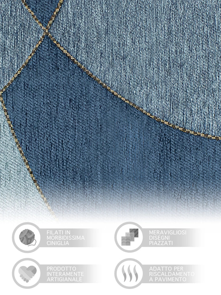 Tappeto Arredo Moderno Morbido in Ciniglia Ingresso Antiscivolo Prodotto Italiano  Soggiorno Camera Salotto Disegni Piazzati Cotone Varie Misure Grande Hills/Blu - 65x175 cm