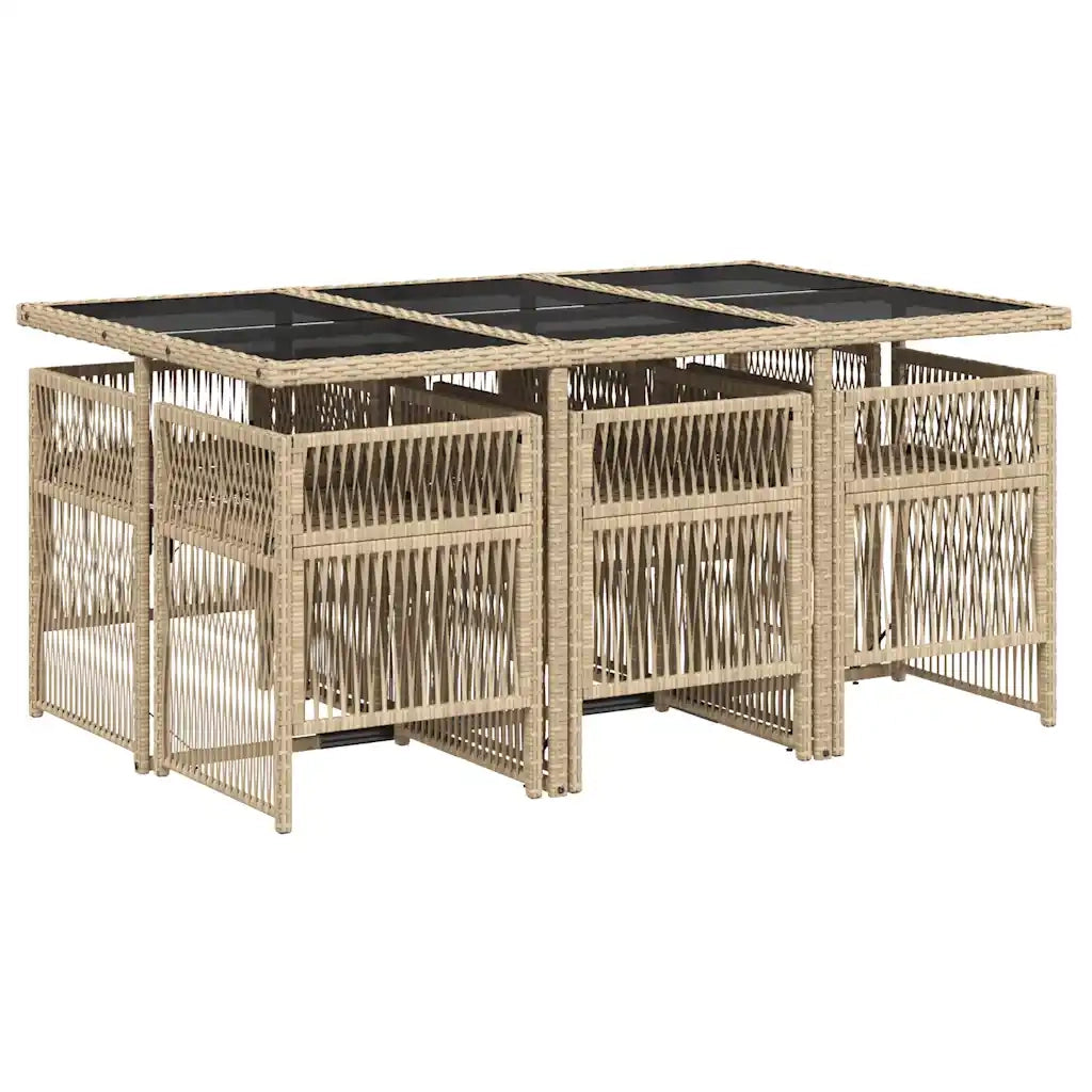 Set da Pranzo da Giardino 7 pz con Cuscini Beige in Polyrattan 3210910