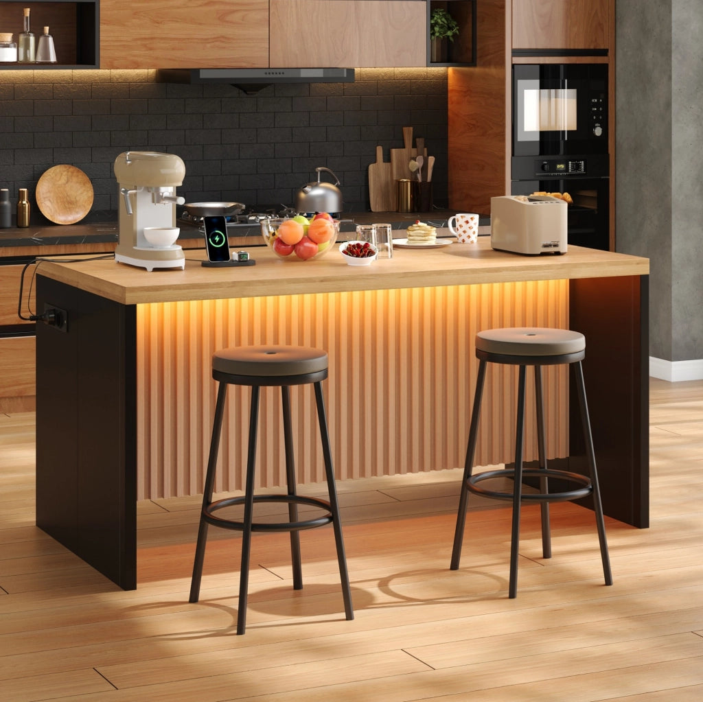 Isola cucina industriale con LED, prese USB e piano 155 cm