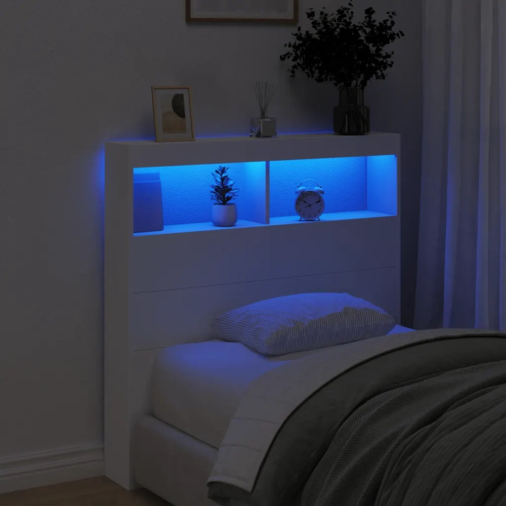 Testiera con Contenitore a LED Bianca 100x17x102 cm