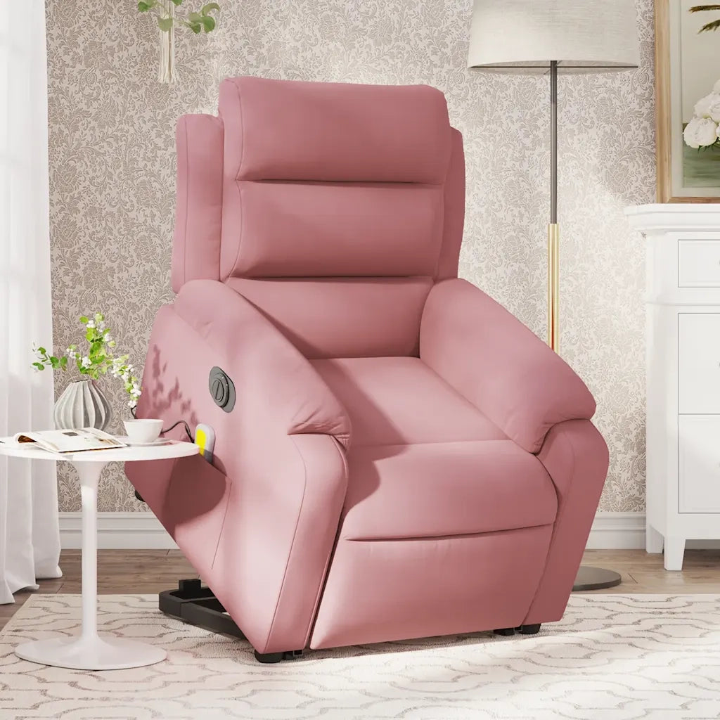 Poltrona Alzapersona Massaggi Elettrica Reclinante Rosa Velluto 3205129