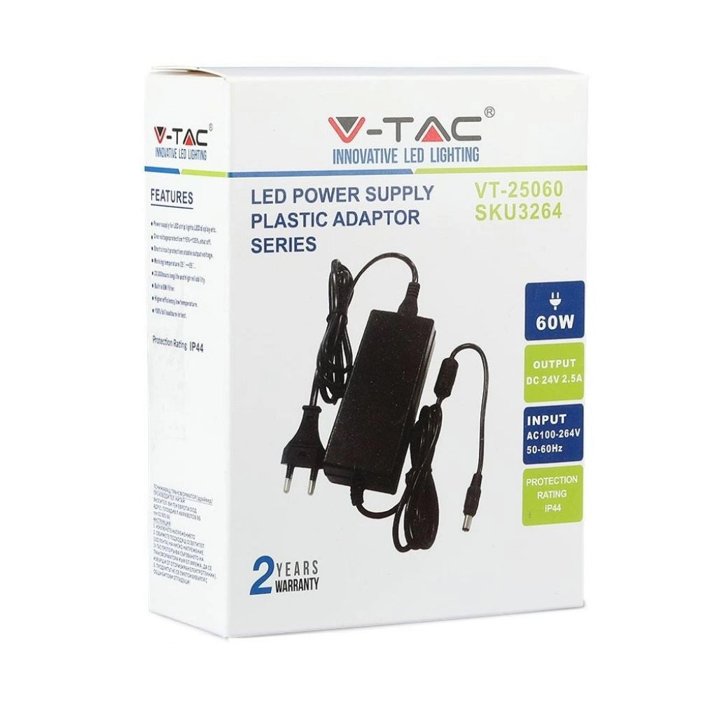 Alimentatore LED Power Supply - 60W 24V 2.5A IP44 Plastic - V-TAC
