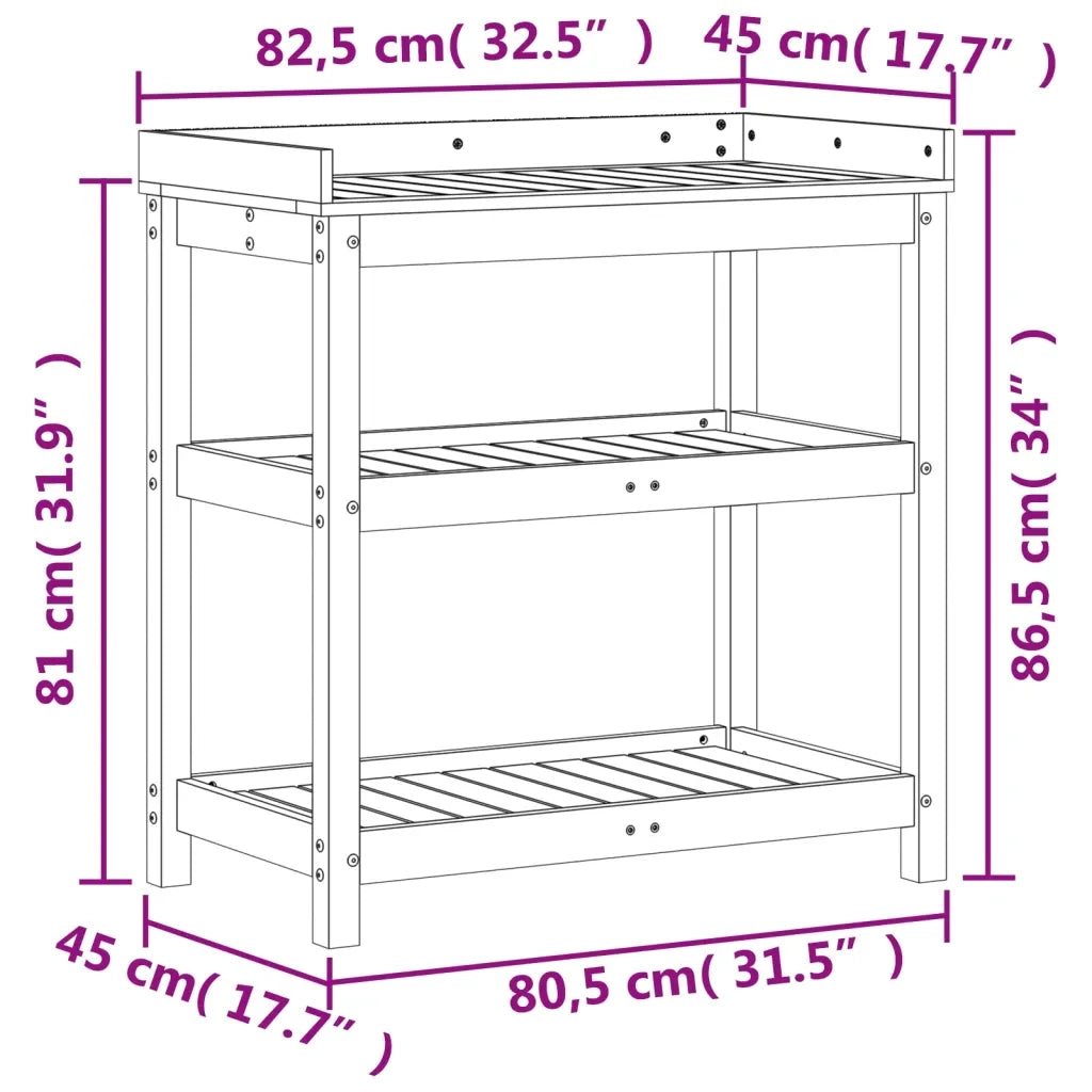 Tavolo Invaso con Ripiani 82,5x45x86,5 cm Legno Massello Pino