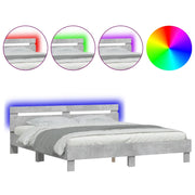 Letto matrimoniale | Letto per adulti | Giroletto con Testiera e LED Grigio Cemento 200x200 cm