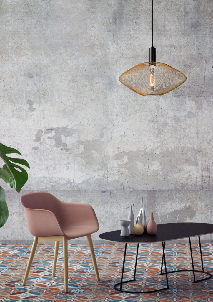 Lampada a sospensione Lucide Mesh Ø45 nero/ottone E27