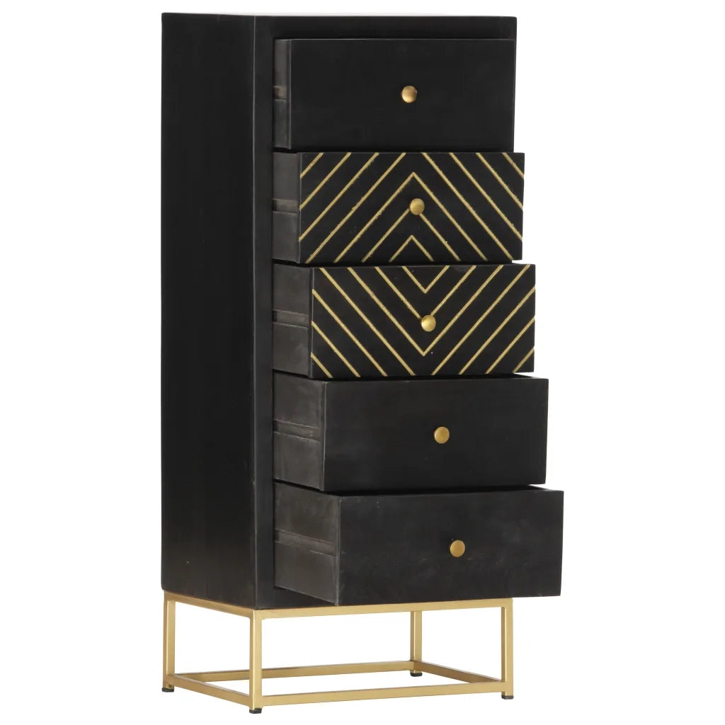 Cassettiera Nero e Oro 45x30x105 cm in Legno Massello di Mango cod mxl 81695