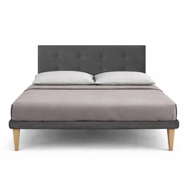 Letto imbottito Matrimoniale 160x190 cm Button - Con rete,Microfibra,Grigio