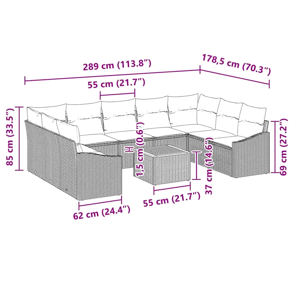 Set Divano da Giardino con cuscino 10 pcs Nero polyrattan 3347873