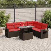 Set Divani da Giardino 7pz con Cuscini Grigio Polyrattan Acacia