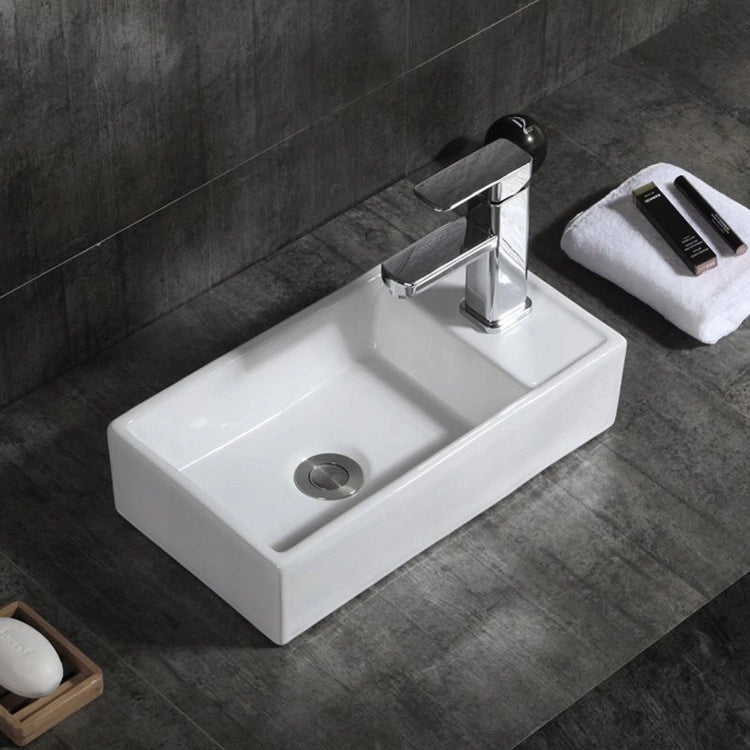 Lavabo da appoggio rettangolare in ceramica bianca da posizionare su piano 40x22 cm