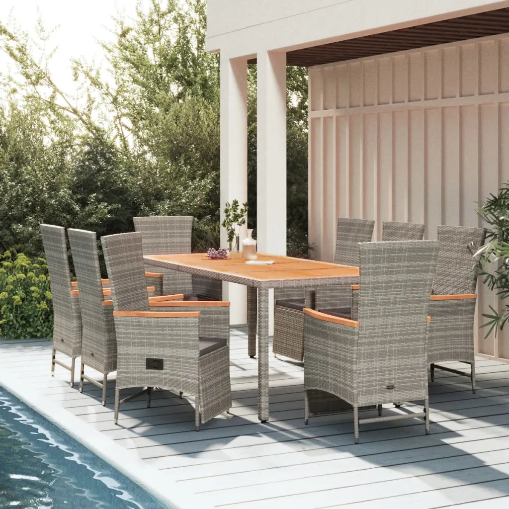 Set da Pranzo da Giardino 9 pz con Cuscini in Polyrattan Grigiocod mxl 124345