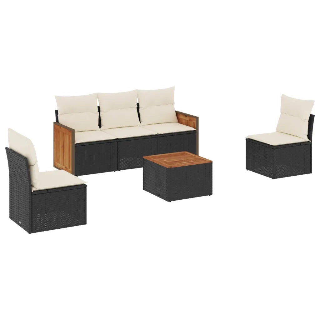 Set Divano da Giardino 6 pz | Set Salotto da Giardino con Cuscini Nero in Polyrattan