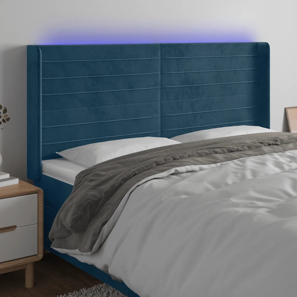 Testiera a LED Blu Scuro 183x16x118/128 cm in Velluto cod mxl 61405