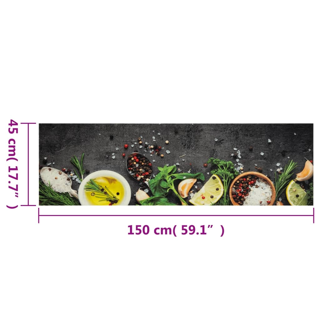 Tappetino da cucina lavabile con elegante stampa di spezie 150 x 45 cm velluto blu 02_0056447