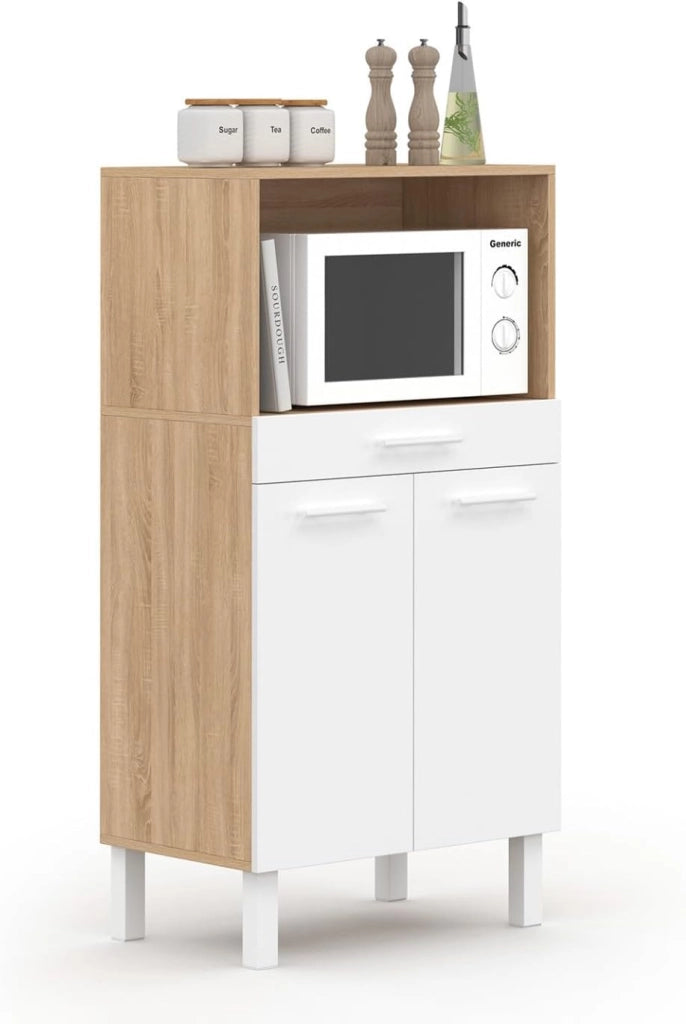 CINA 60 cm midway high cassettiera da cucina per microonde 1 cassetto 2 ante finitura faggio e bianco