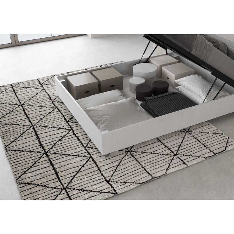Letto Matrimoniale francese 140x190 cm testata inclinata con doghe Ankel - Con rete,Bianco Frassino