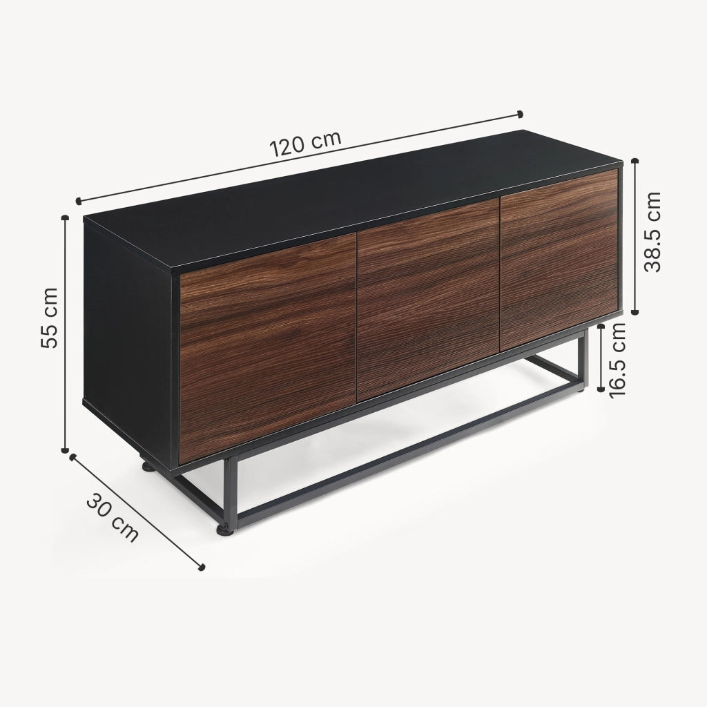 Armadietto Boxholm Credenza Bassa con 3 Ante Push-Open 120x30x55 cm Nero / Effetto Noce [en.casa]