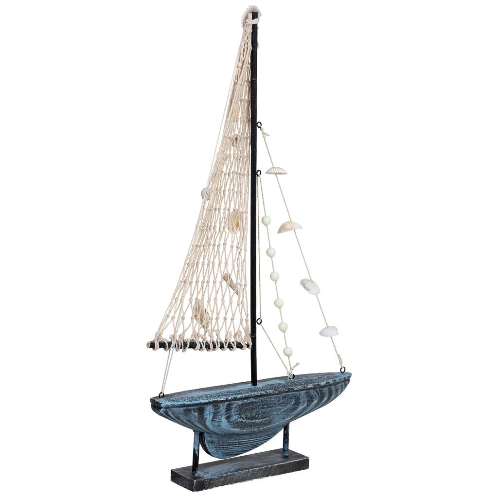 Figura decorativa a forma di barca in legno blu 24x4,5x46h cm