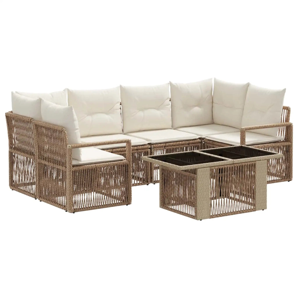 Set Divano da Giardino 7 pz Beige e Bianco Crema polyrattan 3437058