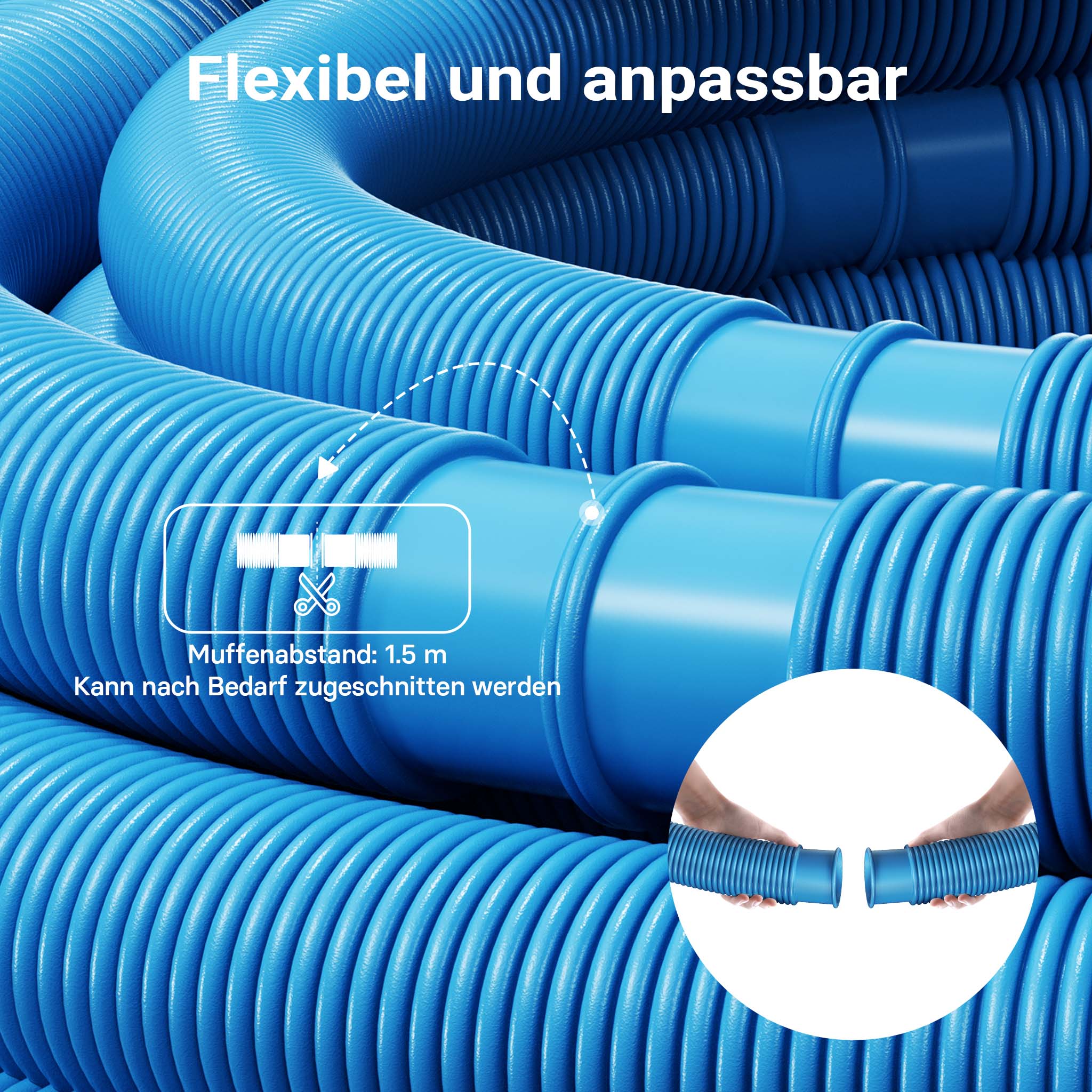 Tubo per piscina blu, 12 m ø 38 mm, sezionabile ogni 1,5 m, galleggiante, in resina 190 g/m Made in EU