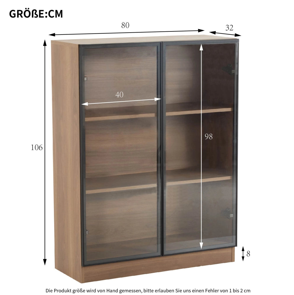 Vetrina in vetro con LED 80x30x106 cm noce naturale