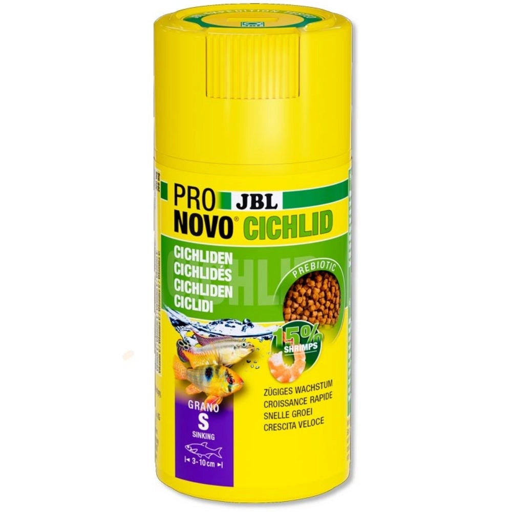 JBL ProNovo Cichlid Grano S - Mangime base in granuli per Ciclidi da 3 a 10cm Formato: 100 ml