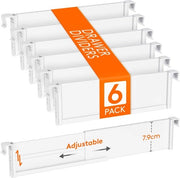 Set di 6 contenitori per la gestione delle ante, regolabili, 8 cm di altezza e 25-42,7 cm di lunghezza, organizzatore per le ante, sistema di archiviazione per tavoli da lavoro, divisore per ante in plastica per cucina/bureau/ufficio, bianco