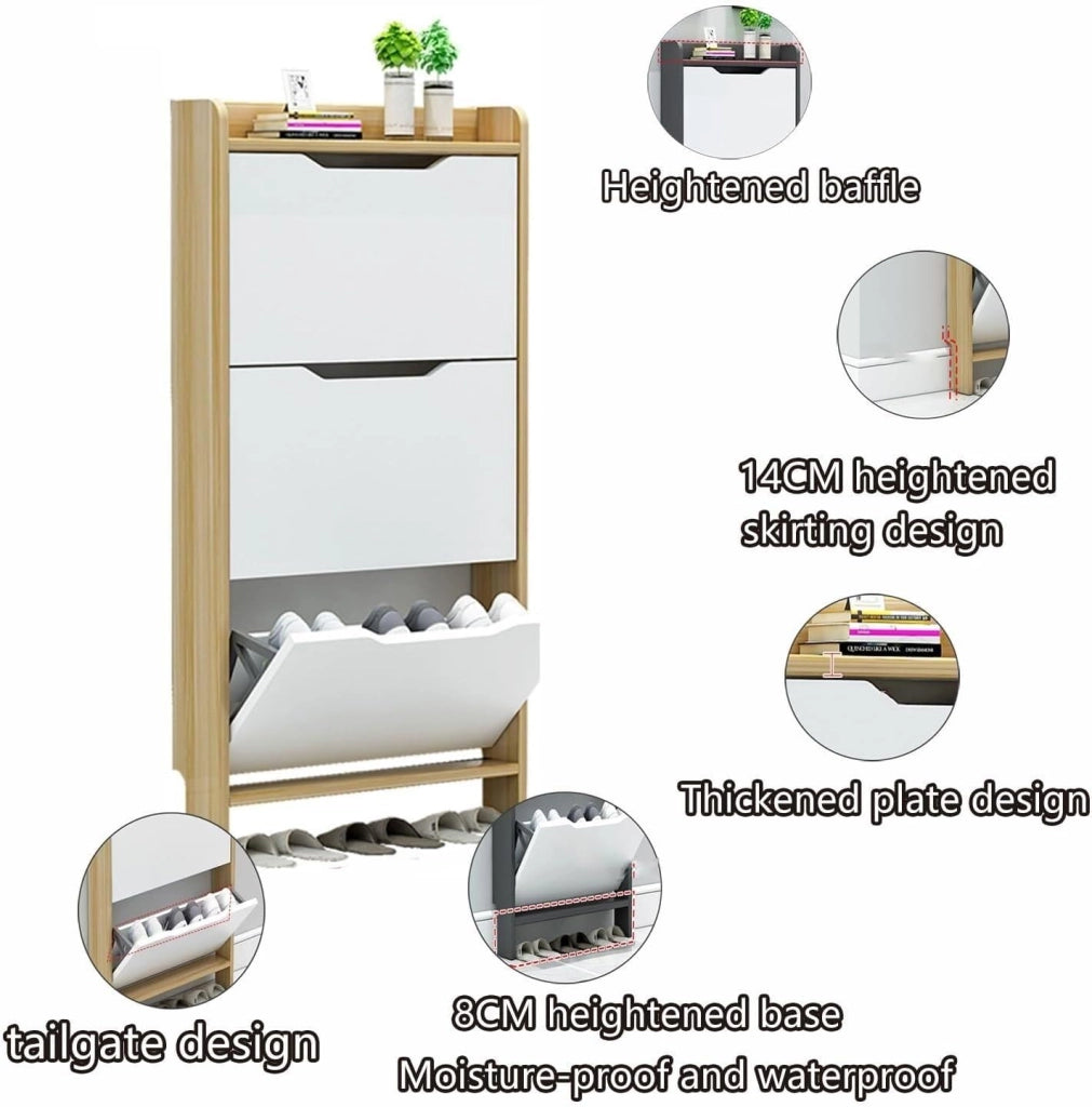scarpiera Secchio ribaltabile per scarpiera - Scarpiera moderna con 3 cassetti ribaltabili per camera da letto, soggiorno - Design sottile e indipendente per ingresso (Colore: Noce, Dimensioni: B