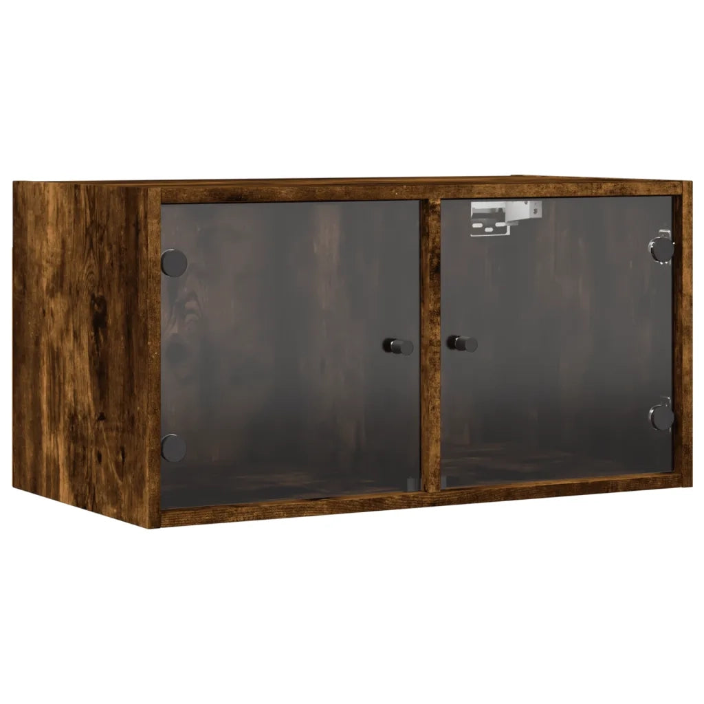 Armadietto a Muro | Mobili a Muro con Ante in Vetro 2 pz Rovere Fumo 68,5x37x35 cm