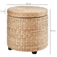 Pouf Contenitore Rotondo Stile Boho con Rivestimento Naturale, Tavolino da Salotto Ø43x43cm, Kaki