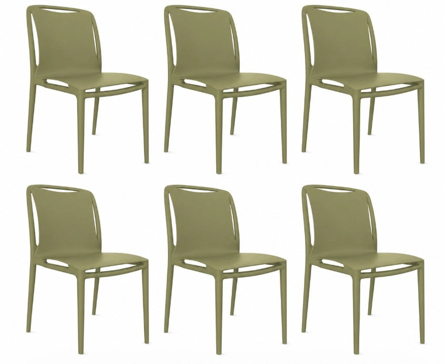 Velair Set 6 Sedie Polipropilene 51 x 52 x 81 cm Impilabili Verde Oliva