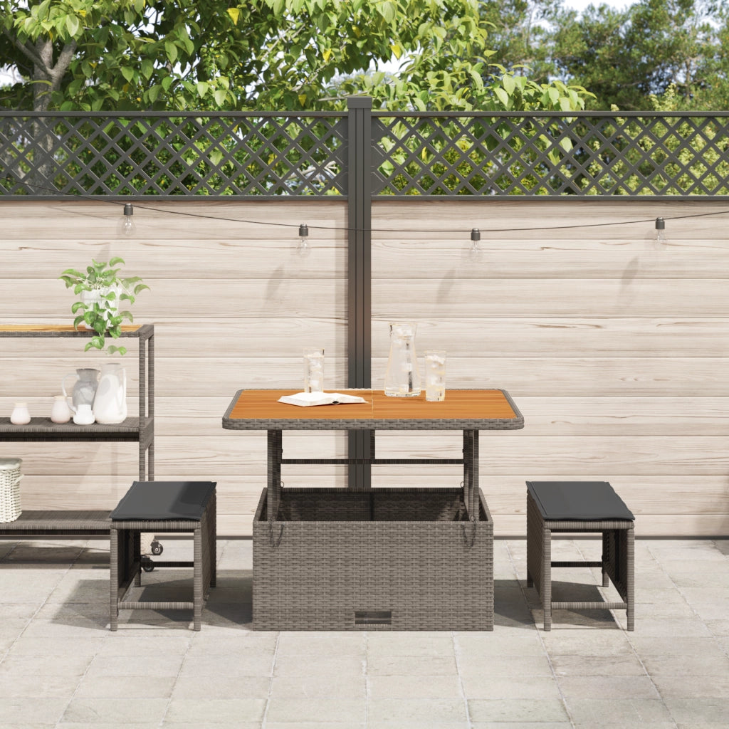 Set da Pranzo da Giardino 3 Pezzi con Cuscini Grigio in Polyrattan e Acacia