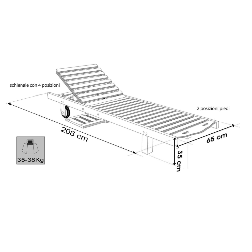 Lettino prendisole in Legno Teak cm 208x65x35 - PIERS