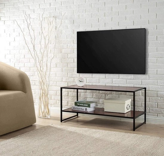 Sedia TV in legno di rovere con struttura in metallo nero, 102 cm, facile da assemblare