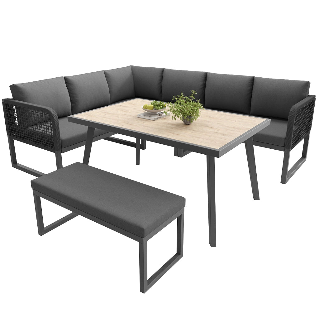 Set Mobili da Giardino in PE Rattan con Cuscini Spessi per 6-8 Persone, Tavolo e Divanetti Modulari Grigio